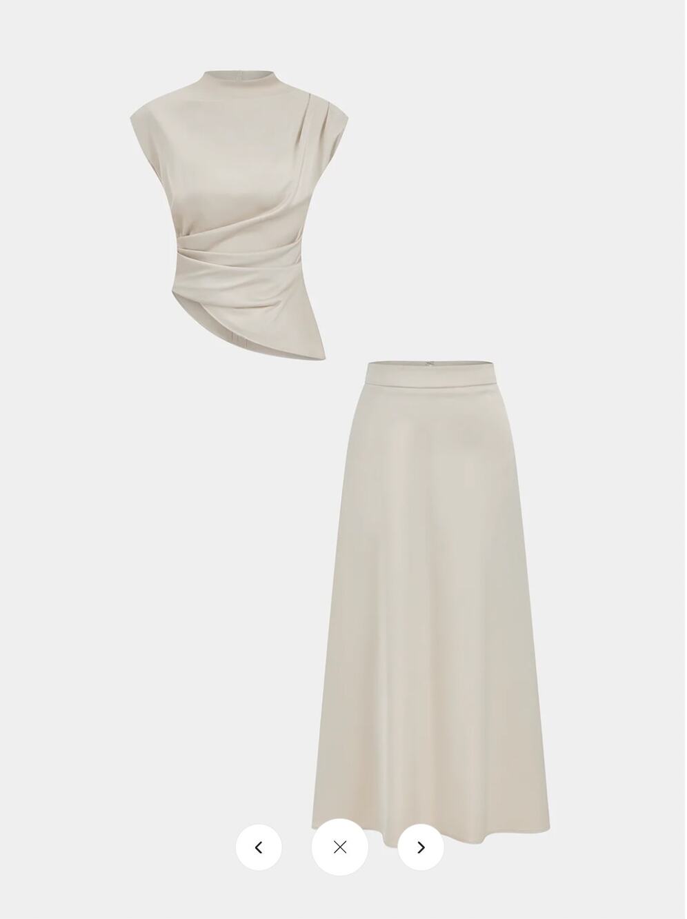 NWT Commense Satin Asymmetric Ruched Top & Midi Skirt Set Sz M